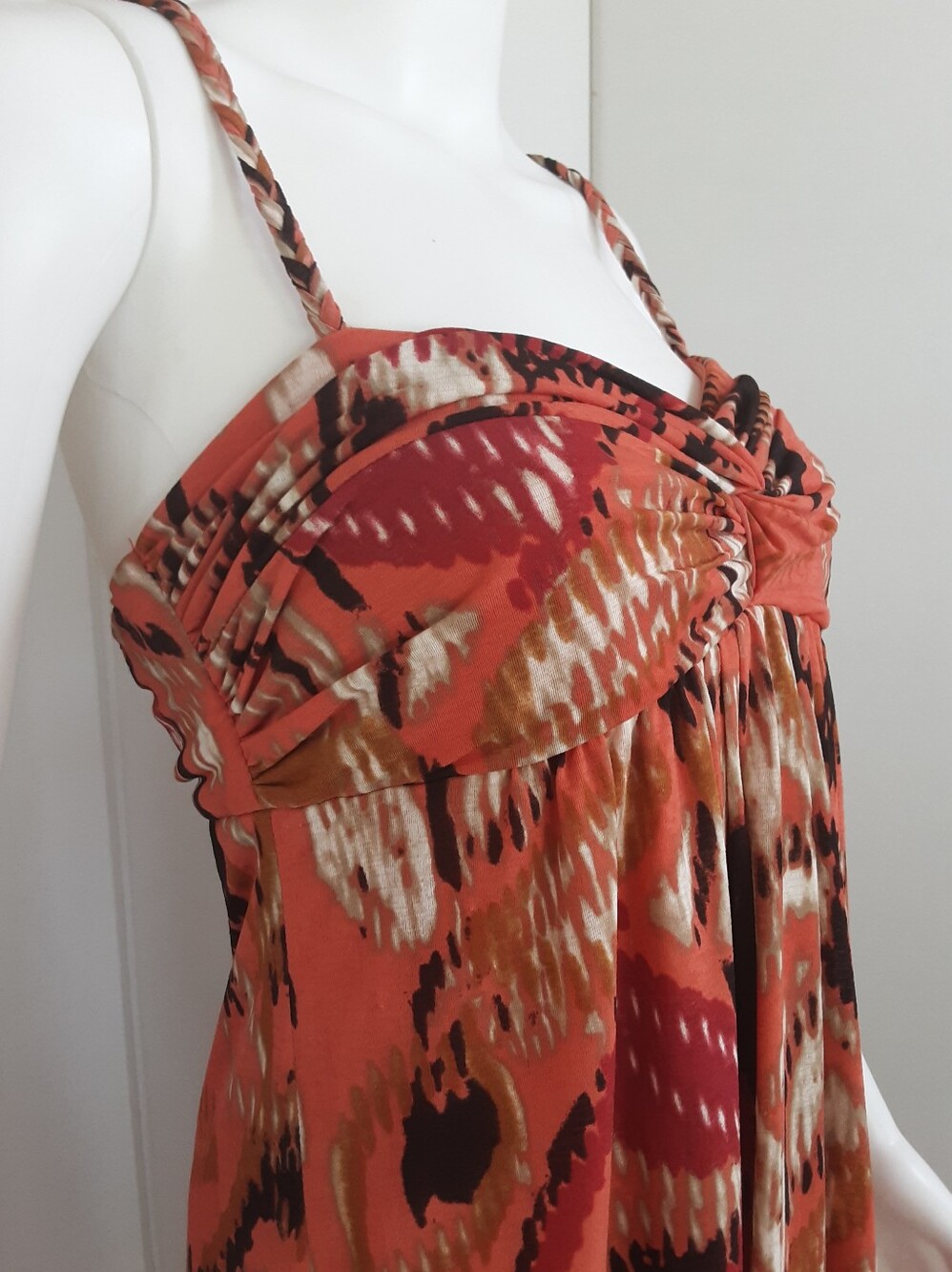 BISOU BISOU Rust Multi-Print Spaghetti Strap Babydoll Dress Sz 12 - Picture 4 of 8